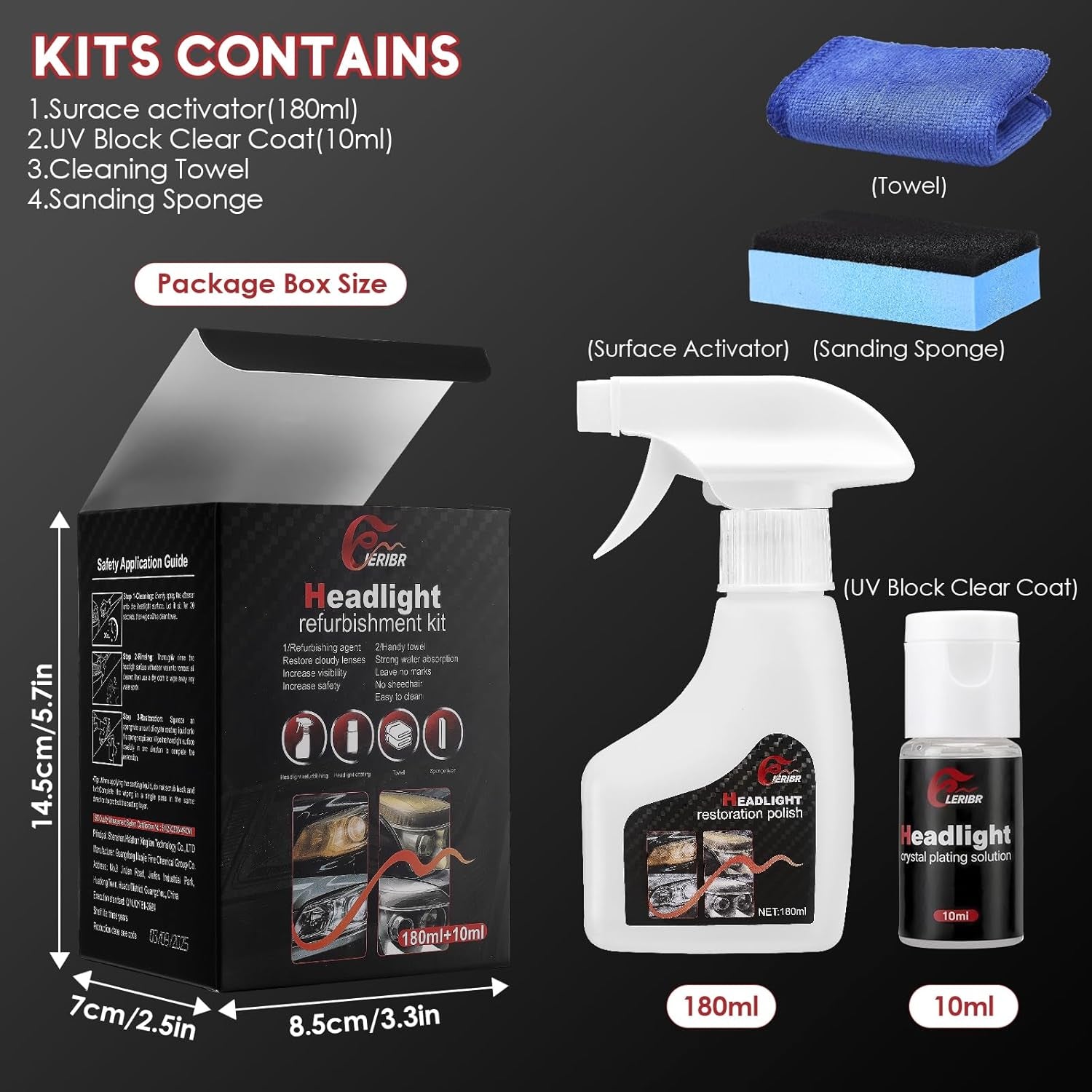Automotive Headlamp Restoration Fluid Kit,Headlight Refurbishing Agent,2025 New Automotive Headlamp Restoration Fluid Oxidized Kit,Multifunctional Headlight Polishing for All Vehicle Types