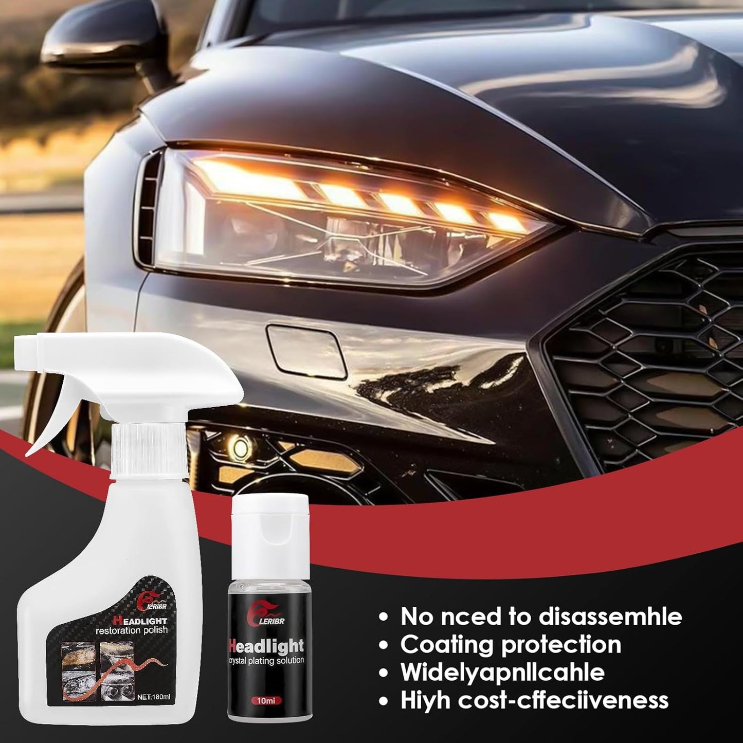 Automotive Headlamp Restoration Fluid Kit,Headlight Refurbishing Agent,2025 New Automotive Headlamp Restoration Fluid Oxidized Kit,Multifunctional Headlight Polishing for All Vehicle Types