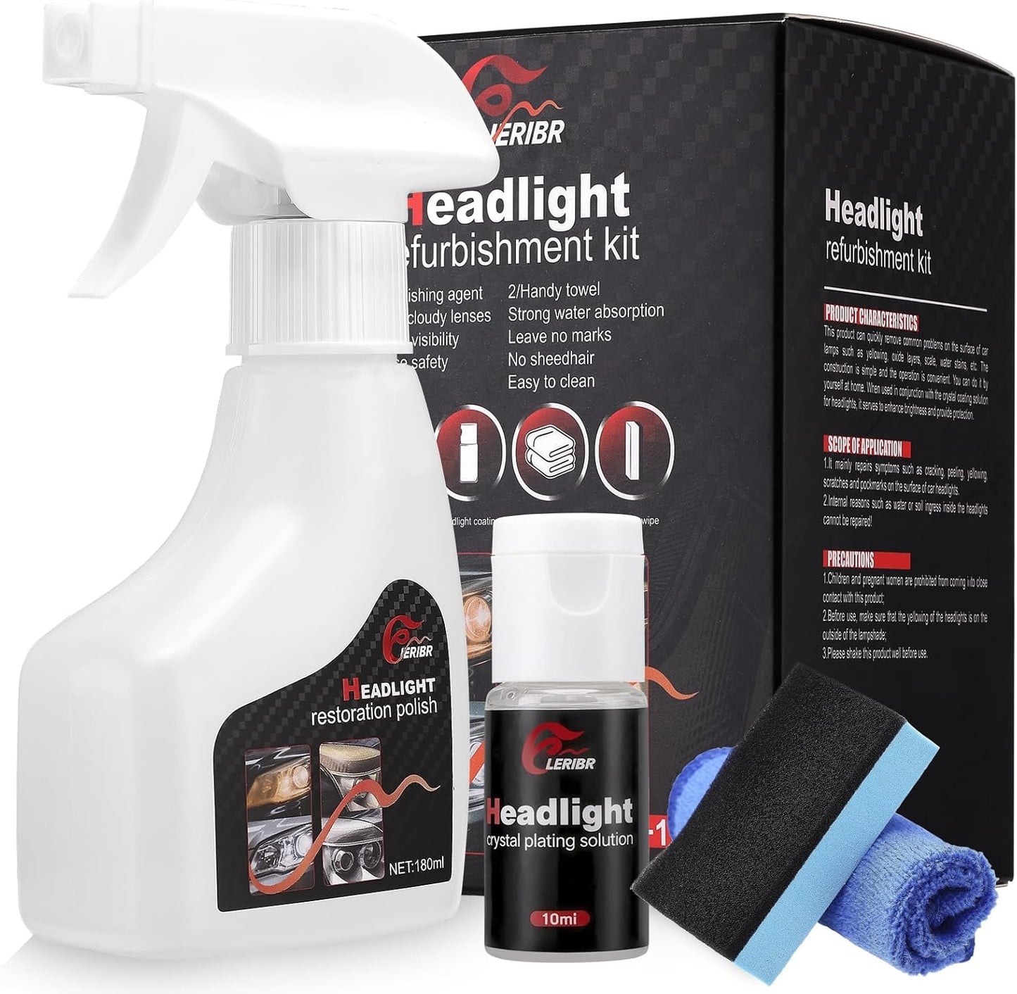 Automotive Headlamp Restoration Fluid Kit,Headlight Refurbishing Agent,2025 New Automotive Headlamp Restoration Fluid Oxidized Kit,Multifunctional Headlight Polishing for All Vehicle Types